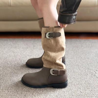 Модные женские сапоги до середины икры с пряжкой осень-зима толстые с 2024 высококачественная модная новая женская обувь для отдыха на открытом воздухе Botines De Mujer