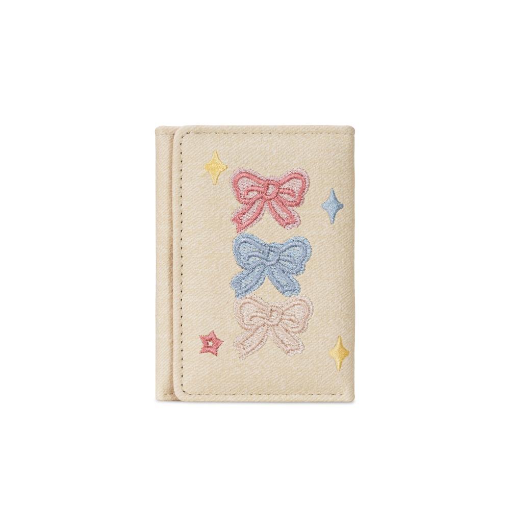 PU Leather Denim Coin Purse Embroidery Leather Card Holder Versatile Three Fold Wallet Girls
