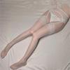 Women's Black Silk Lace Suspender Stockings with Open Crotch - Sexy One-Piece White Summer Thin Pantyhose