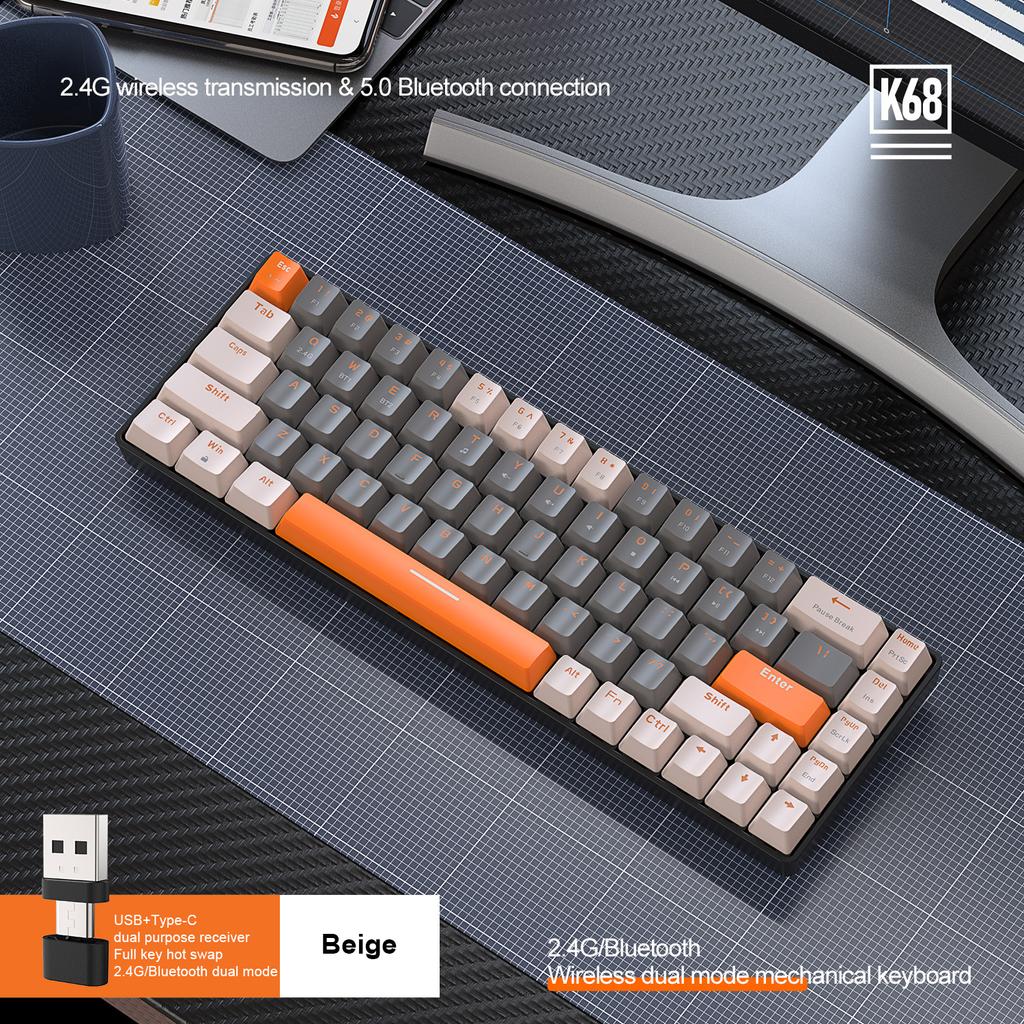 QGeeM 68 Keys RGB Gaming Dual Mode Mechanical Keyboard for Gamer Hot-swap 2.4G/BT5.0 Color Matching Wireless Gaming Keyboards