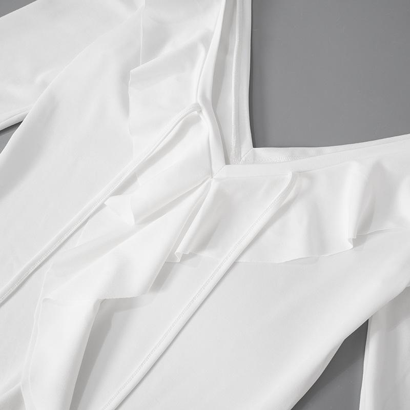 Женское платье с длинным рукавом и оборками, летнее облегающее мини-платье с высокой талией и V-образным вырезом, модное белое платье с открытой спиной и шнуровкой, одежда для отпуска