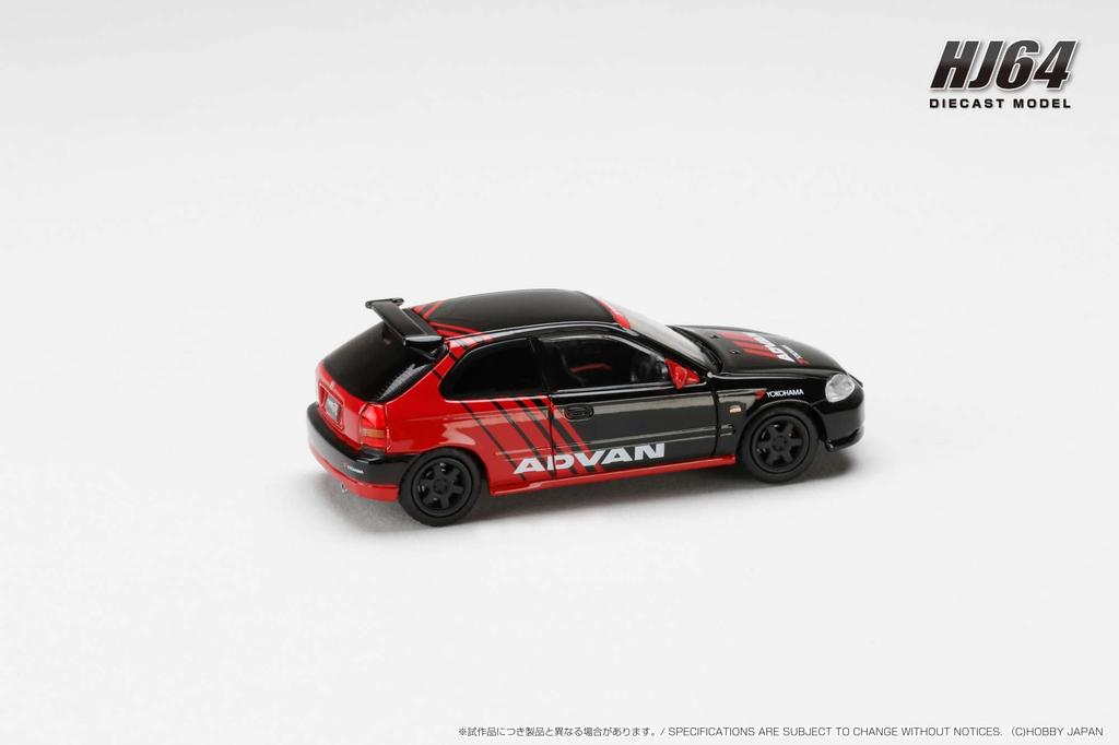 HJ64 Honda Civic TYPE R 1997 YOKOHAMA ADVAN Версия с пользовательской раскраской Готовое изделие 1/64 (ЕК9)
