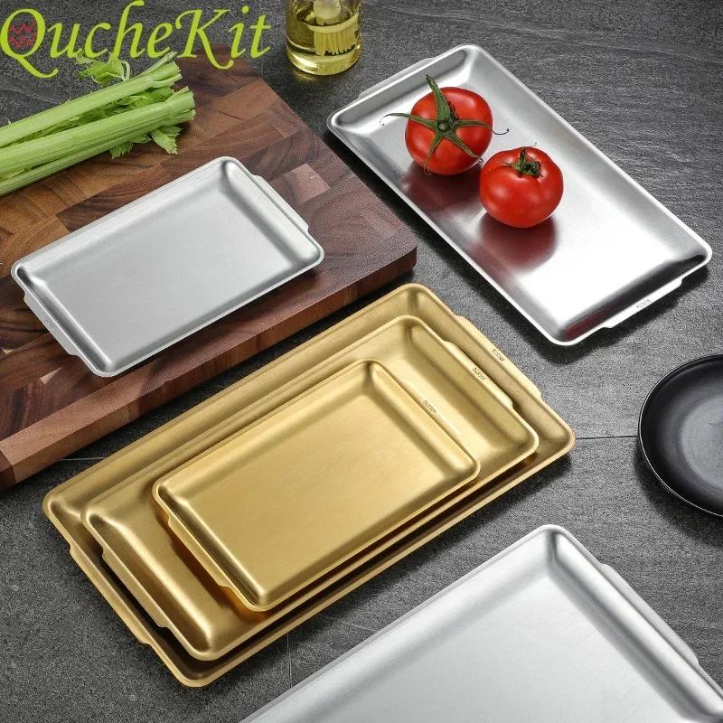 304 Stainless Steel Dinner Plates Rectangular Gold Serving Tray Dessert Cake Snack Dishes Barbecue Sushi Dessert Kitchen Plates