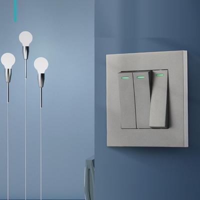 Высококачественные матово-серые настенные выключатели 1-клавишные с LED-индикацией Вкл / Выкл Нажимные кнопки Домашние аксессуары Прочные 1/2/3/4-постовые