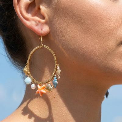 Серьги Звезда Ракушка Цветной Дробленый Камень Имитация Жемчуга Бохо Стиль для Пляжного Отдыха Модный Повседневный Аксессуар