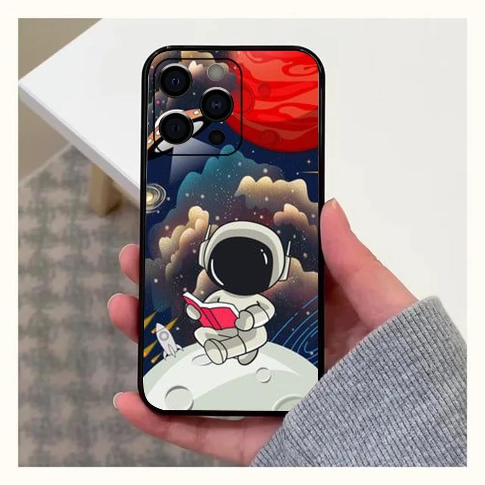 Милый чехол для телефона с астронавтом для Apple iPhone 15,14,13,12,11,Pro,X,XS,Max,XR,Plus,Mini Мягкий черный корпус