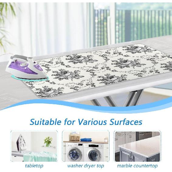 Коврик для глажки для стола Портативное дорожное одеяло для глажки Чехлы для гладильной доски Коврик для прессования Подушки для термопресса 27,6x47,2 дюйма Серые цветы