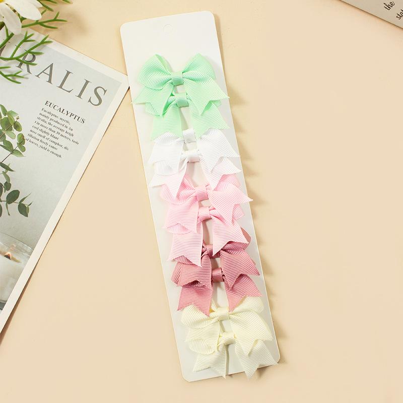 10Pcs/Set New Cute Solid Ribbon Bowknot Hair Clips for Baby Girls Handmade Bows Hairpin Barrettes Headwear Baby Hair Accessories