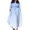 Women's Casual Fashion Large Size Gradient Printing Round Neck Three-quarter Sleeve Pocket Straps Swing Dress