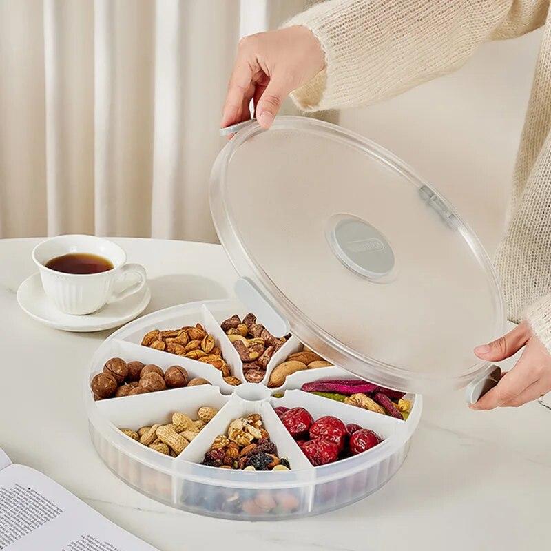 Круглый разделенный поднос, тарелки для хранения фруктов, конфет, орехов с крышкой, съемный разделительный поднос для журнального столика, вечеринки по случаю дня рождения