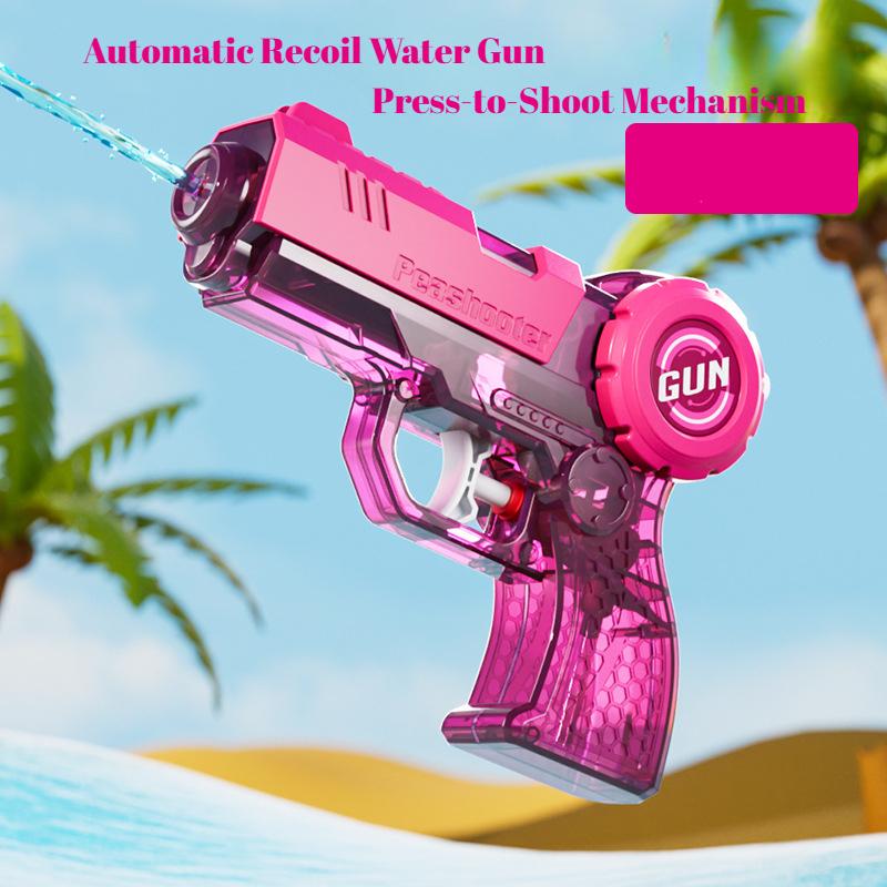 Transparent Kids Water Gun with Press-Back Tech Manual Continuous Spray for Beach Pool Battle Summer Outdoor Water Play Toy Gift