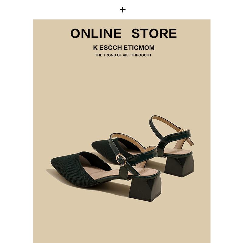 Fashion 2024 New Fashion Summer Knitted Mules Sandals Women Breathable Mesh Pointed Toe Casual Shallow Mouth Work Comfortable Shoes