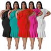 2023 Plus Size Women's European & American Fashion Slim Fit Ruffle Strapless Midi Dress