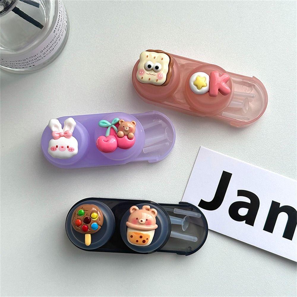 Plastics Contact Lens Case Cute Cartoon Eye Lenses Holder Simple Cosmetic Contact Lens Box Travel