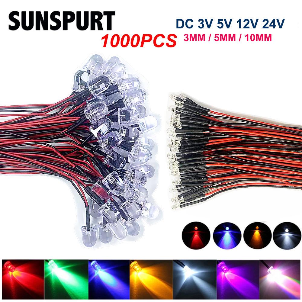 3.5MM Straw Hat LED Beads: High Brightness Indicator Light Bulbs for Architectural Models (3V, 5V, 12V, 24V; Yellow, Red, Green)