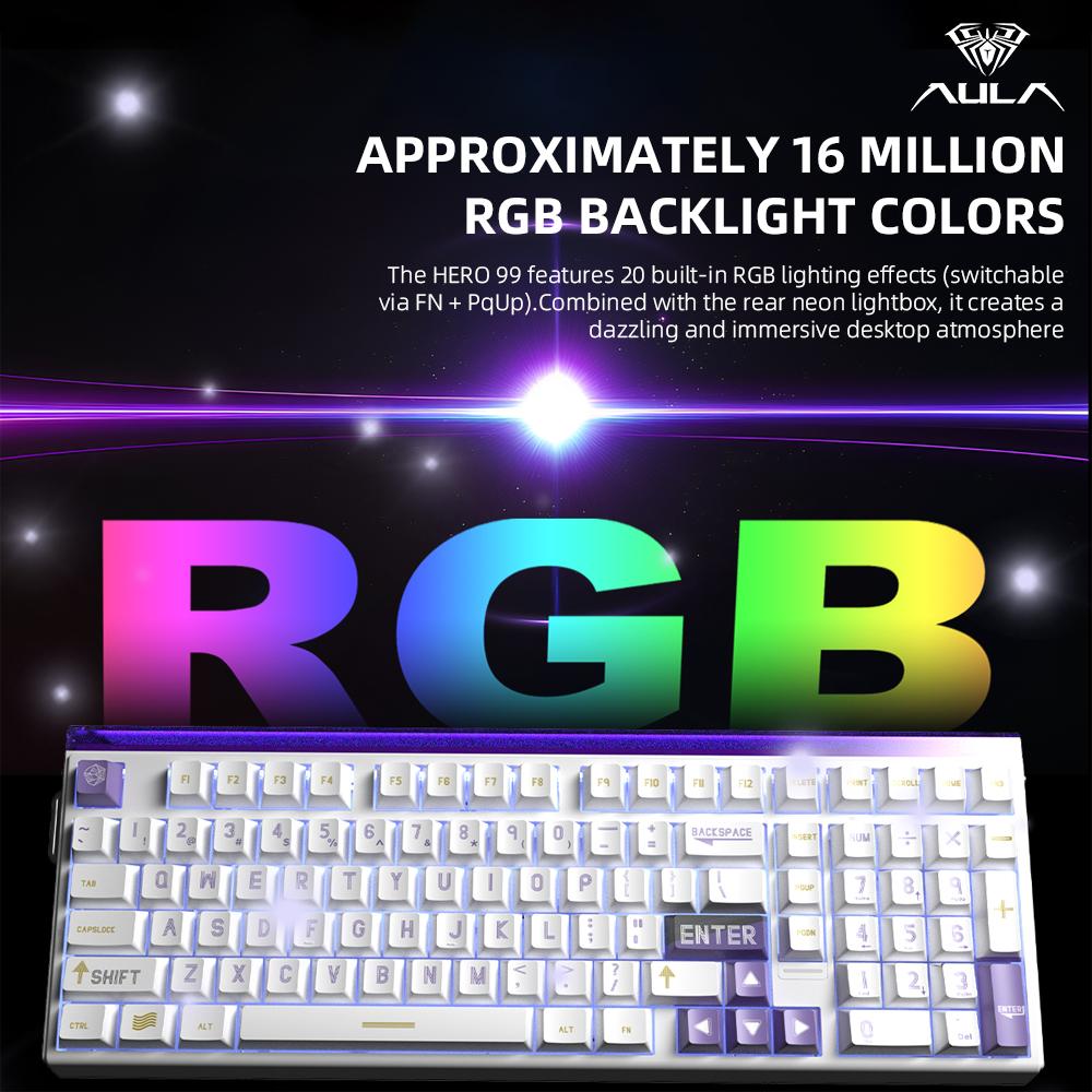 AULA HERO99 Magnetic Switch Wired Mechanical Keyboard RGB Music Rhythm 8K Return Rate Keyboard Computer Accessorie for Gamer
