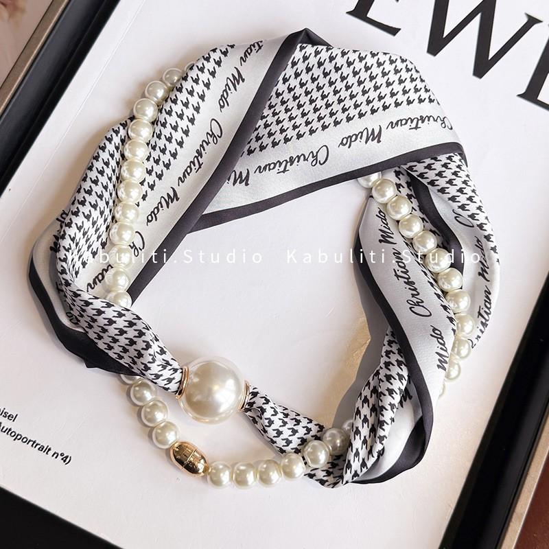 Magnetic Pearl Clasp Scarf Chain Women Slim Long Neck Wrap Office Wear Compatible With Blouses