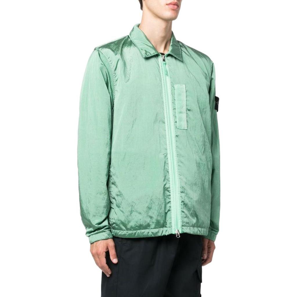 STONE ISLAND FW22 Metallic Nylon Solid Color Polo Collar Long Sleeve Jacket Men Jacket Light-Green 7715Q0519-V0052