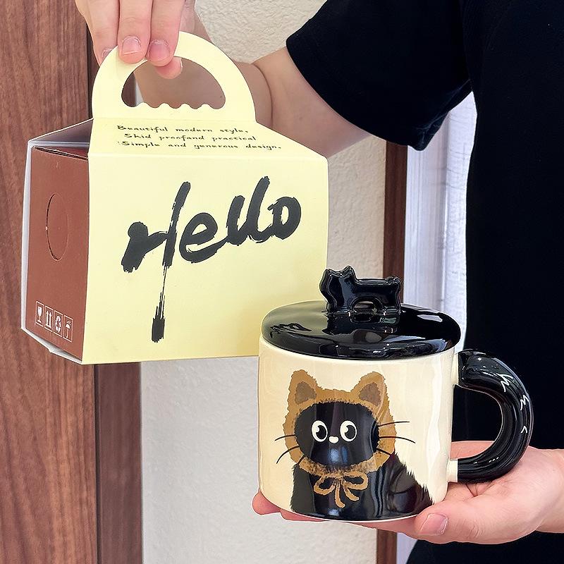 Милая керамическая кружка с крышкой в виде кошки - Идеальный подарок для пары или на день рождения