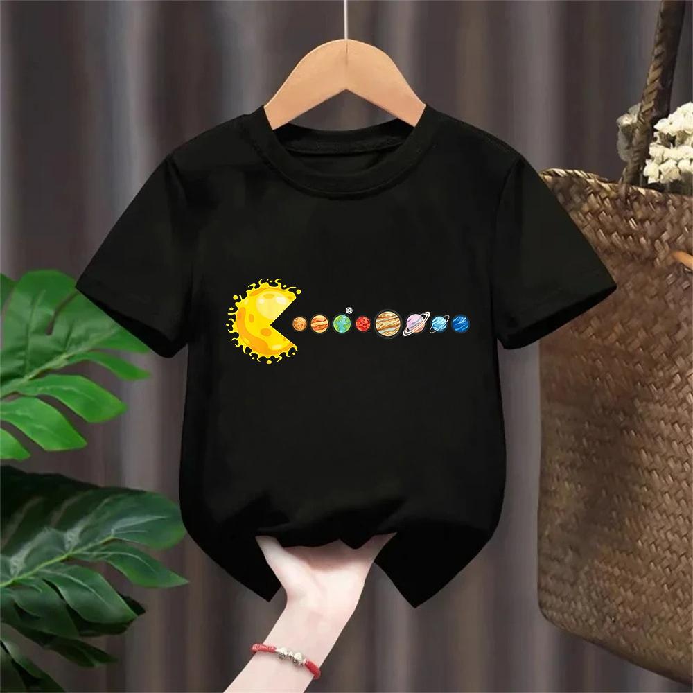 Summer 100 Cotton Children Tshirt Comfortable Casual Solar System Planet Print Round Neck Short Sleeve Kid Tee Top Boys Tshirt