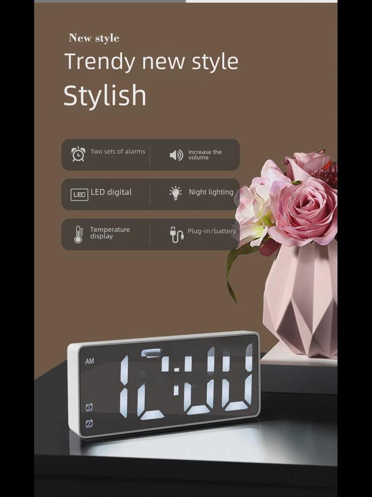 Multifunctional LED Mirror Alarm Clock with Makeup Mirror and Dual-Power Options