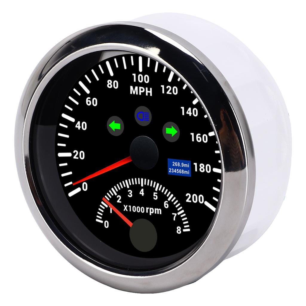 85mm 0‑200MPH GPS Speedometer 0‑8000rpm Tachometer Gauge Overspeed Alarm LCD Red Backlight for Car BoatBlack