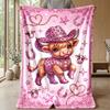 Pink Cow with Strawberry Ice Cream Theme blanket Lightweight Warm Flannel Blanket Decorative Throw Blanket for Home Decoration