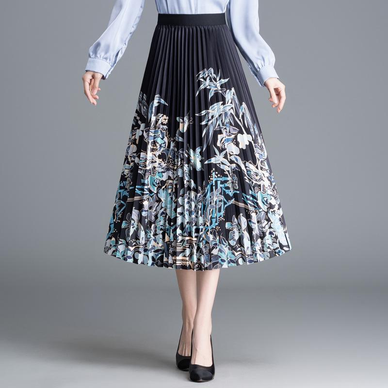 Юбка на груди женская летняя плиссированная высококачественная маятниковая печатная длинная юбка a-word женская драпировка женская тонкая юбка-зонтик куртка
