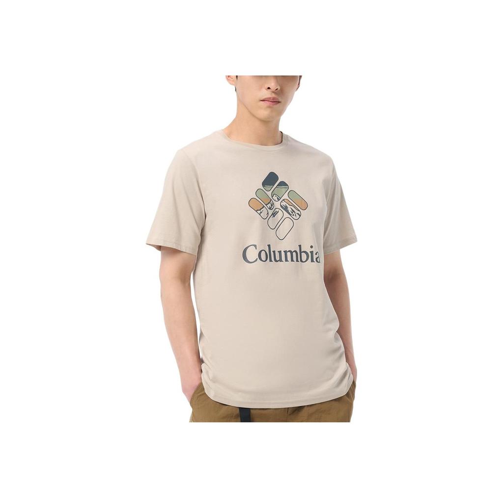 Columbia Мужская повседневная дышащая футболка с принтом логотипа, с круглым вырезом, коротким рукавом, белая, хаки AJ0403-280