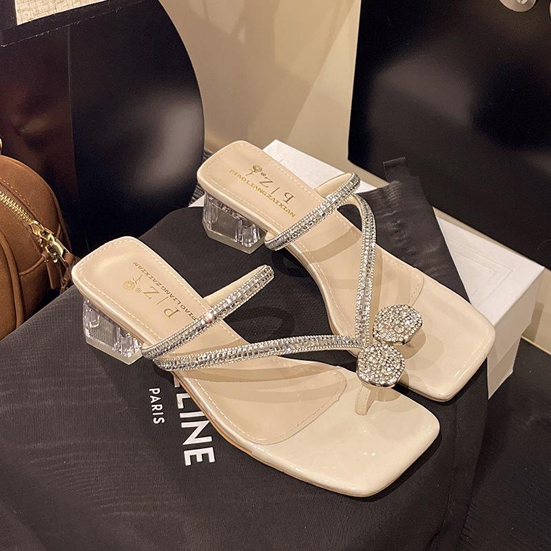 8675-1 Французские феи, сандалии со стразами и юбкой, женские тапочки, новинка 2025 года, летние универсальные тапочки с набором носков