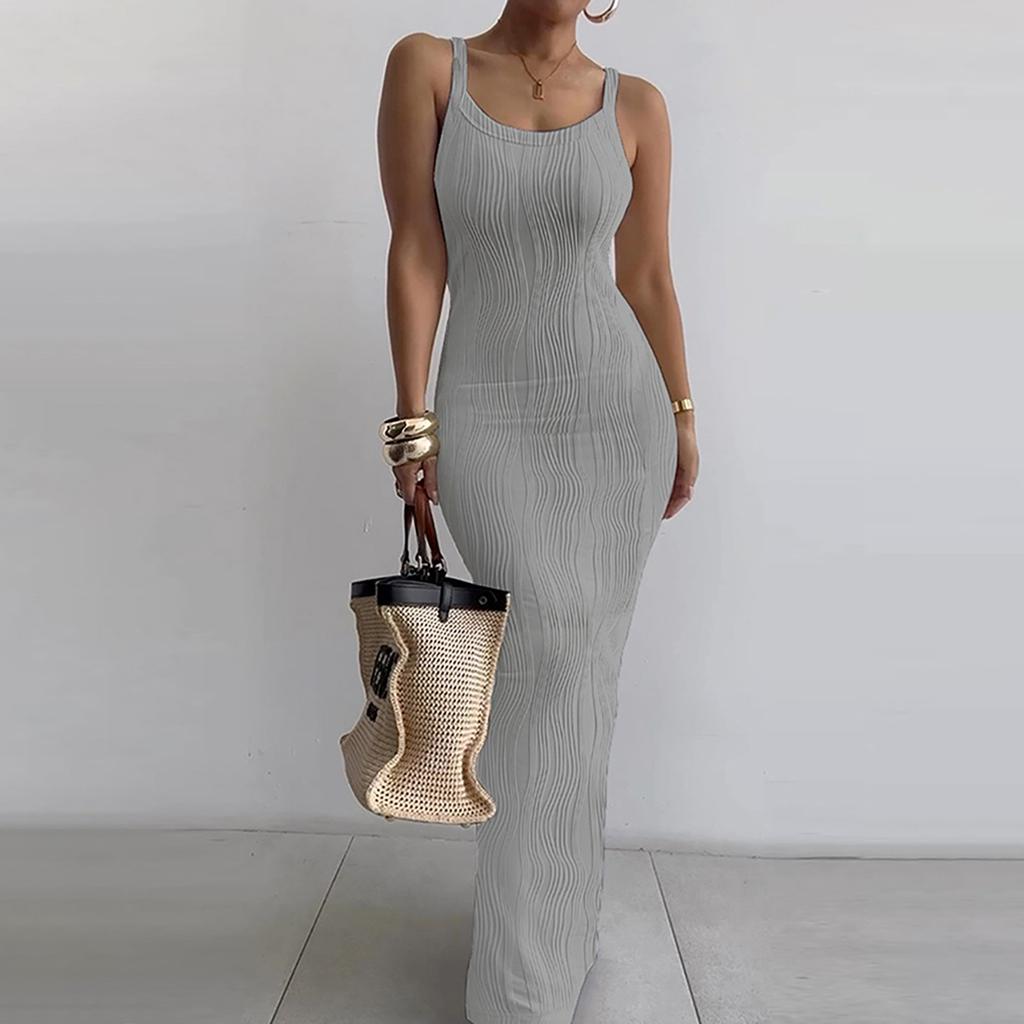 Women's Fashion Straps Casual Tight Sleeveless Solid Color Slim Temperament Dresses