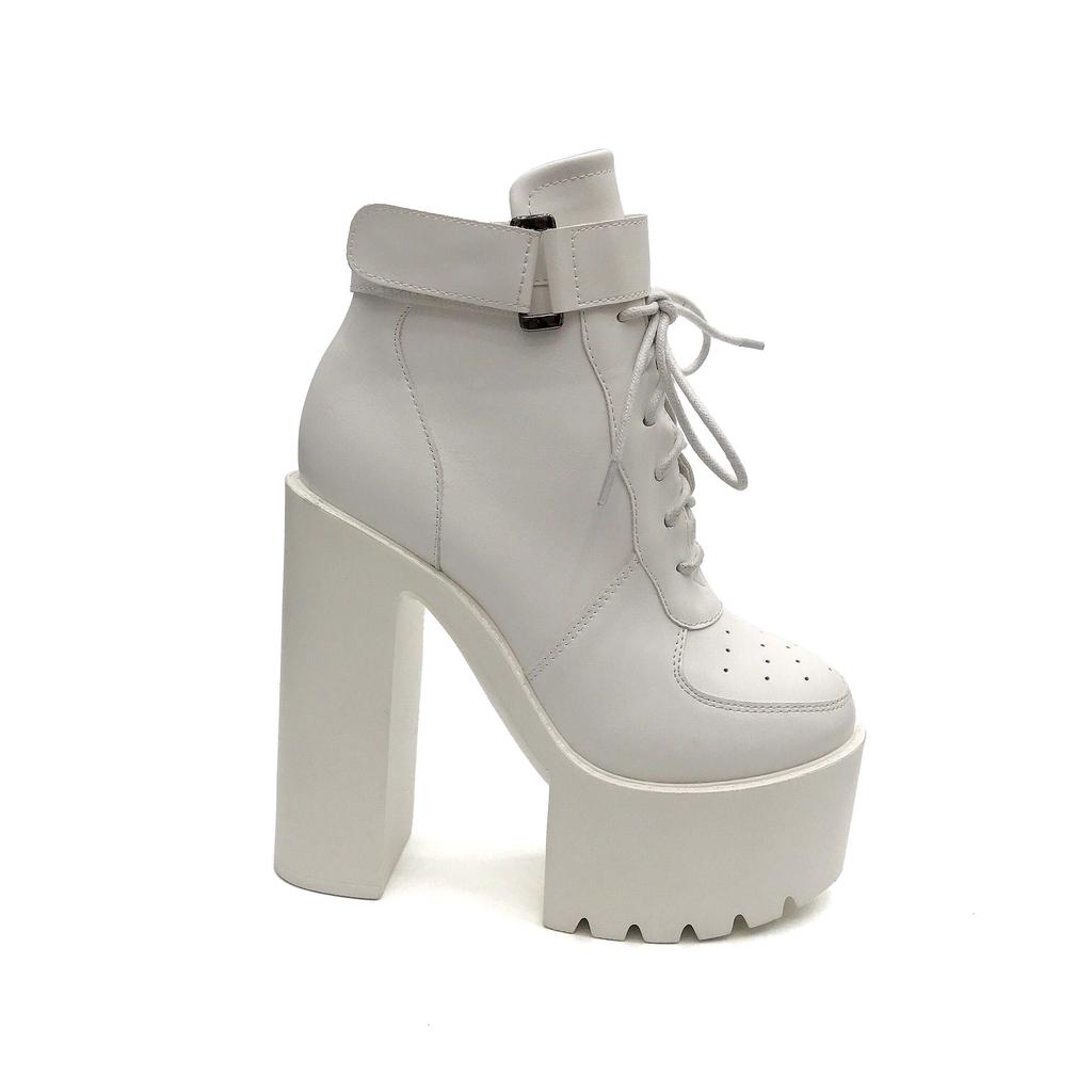 Fashion Black Platform Boots Women Zipper Autumn High Heels Shoes Lace Up Ankle Boots Russian Shoes