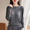 Women S Crew Neck Long Sleeve Loose Knit Sweater With Rhinestone