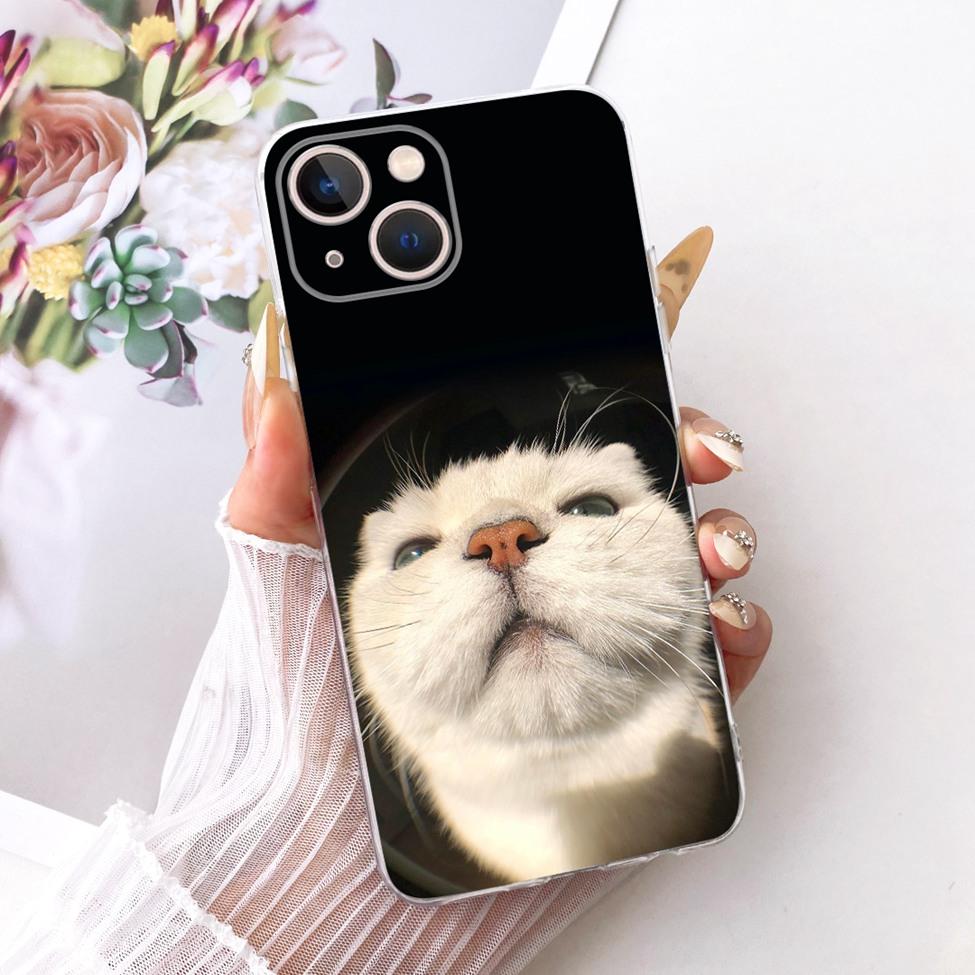 Transparent For iPhone 13 Case Cover Cute Cat Fashion Butterfly Funny Painted Casing A2633 A2482 A2631 A2634 A2635