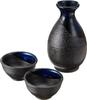Sake Tokkuri and Ochoko Diameter X 300ml Black Blown Blue Flow Tokkuri Set of Mino Ware Blue Made In Japan Ale-net Set, (Cupcake) Set, 7.8cm 14.3cm