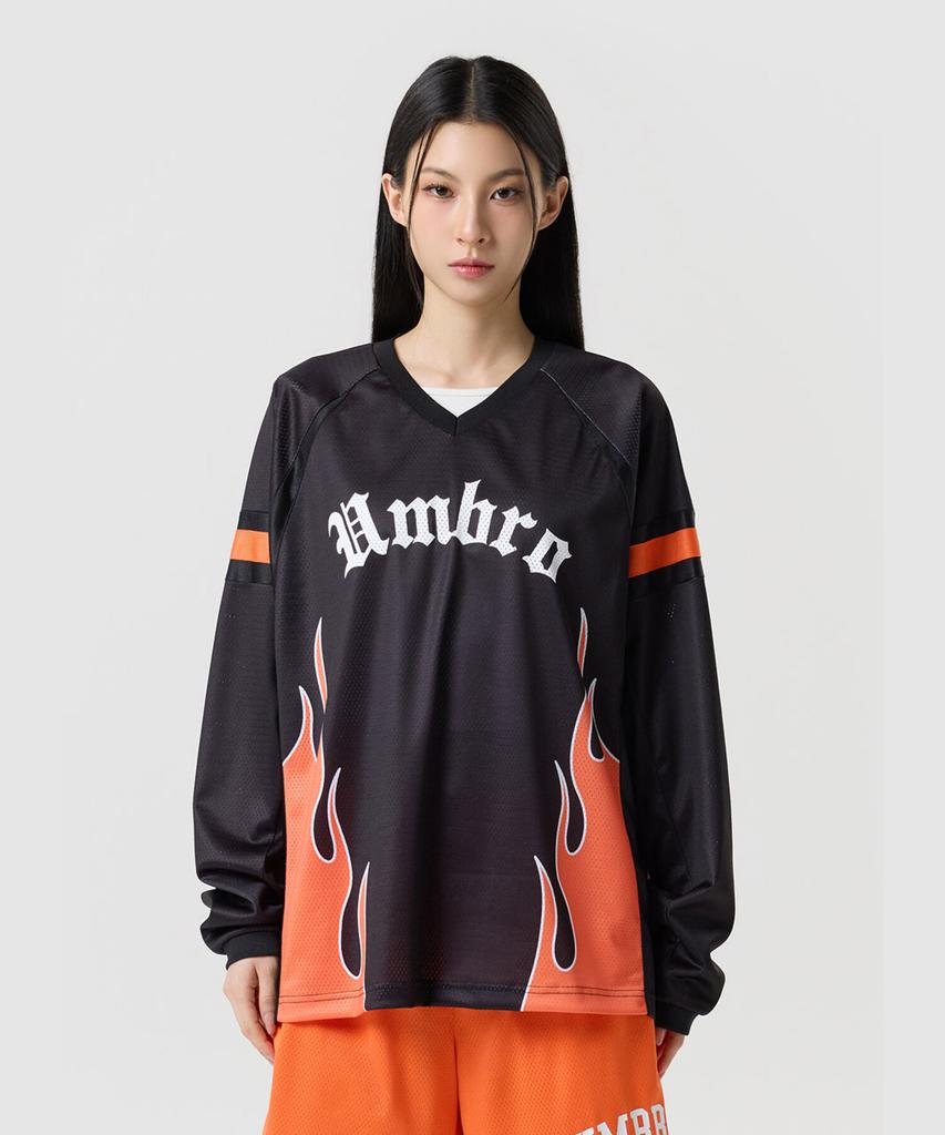 UMBRO Chant Mesh Flame Long Sleeve T-Shirt Black Ur321Crl72 (A Type)