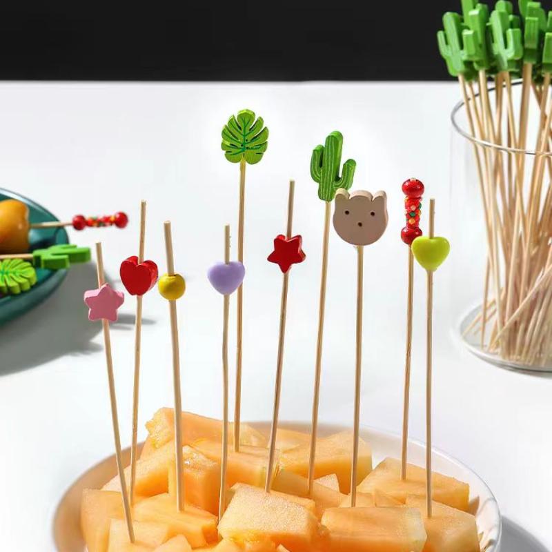 100pcs Disposable Fruit Stick Creative Art Bamboo Stick Cocktail Dessert Burger Decor Disposable Toothpick Home Store Supplies