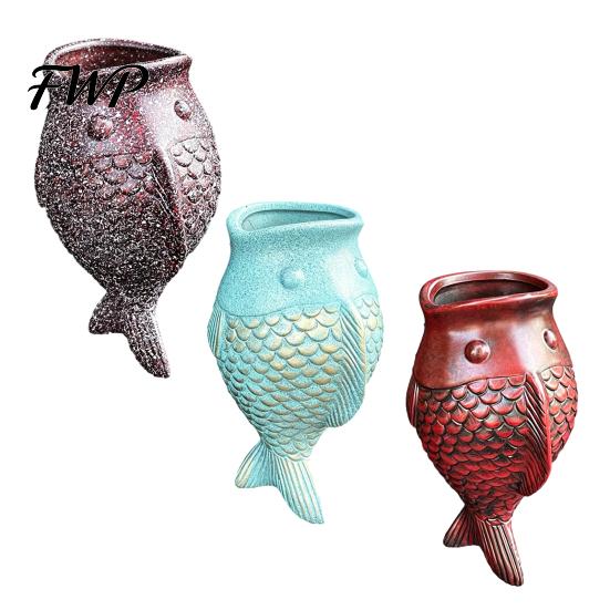 Small Fern Planter Fish Shape Wall Mounted Hanging Flower Pot European Style Decorative for Balcony Outdoor Patio Garden Wall-mounted Plant