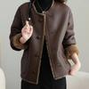 Coat for Women Autumn Winter PU Leather Thickened Faux Shearling Casual Oversize Double Layer Windbreaker Jacket