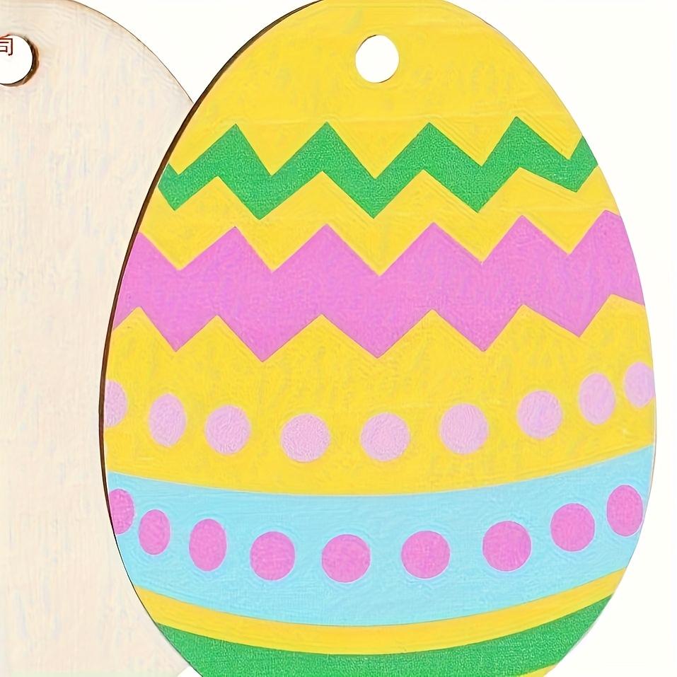 10 шт. DIY Деревянные Пасхальные Украшения, Идеально для Пасхальных Поделок и Декора, Неокрашенные Деревянные Яйца с Цветными Узорами для Раскрашивания и Подвешивания