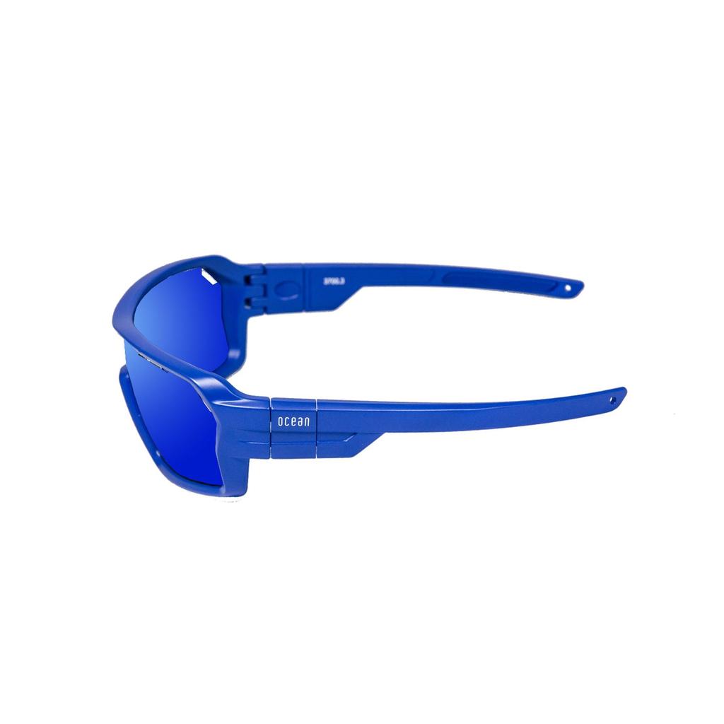 OCEAN CHAMELEON Floating Sunglasses, UV Protection, Recycled Materials, Interchangeable Frame & Strap, Matte Blue (Polarized Blue REVO Lenses),