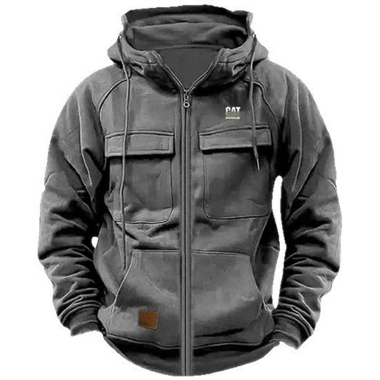 Мужское худи с кожаной нашивкой и множеством карманов для осени/зимы – толстовка в европейском и американском молодежном стиле