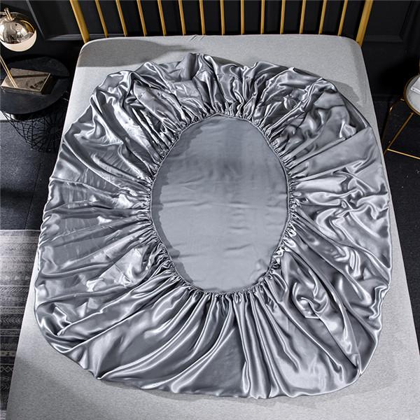 (No Pillowcases )Luxury Emulation Silk Fitted Sheet Bed Mattress Protector Cover Elastic Sheets Bed Mattress Cover Linen