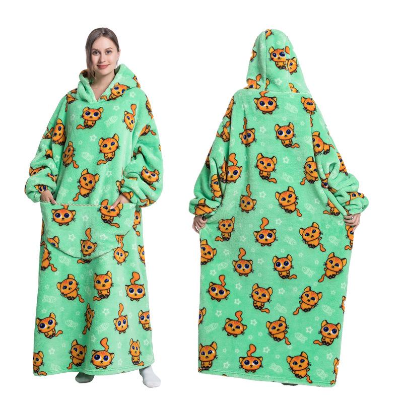 Зимний теплый флисовый халат с капюшоном для женщин, большое одеяло 140 см с рукавами, флисовые теплые толстовки, толстовки, гигантское ТВ-одеяло, женский халат с капюшоном