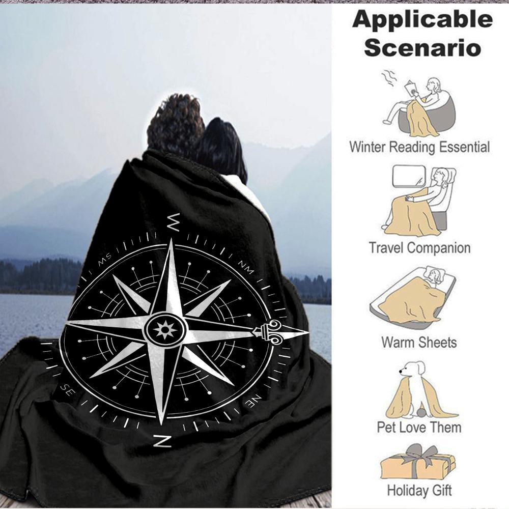 1Pc Nautical Compass Blanket Soft And Comfortable Casual Warm Camping Travel Christmas Halloween Xmas Gift M9285
