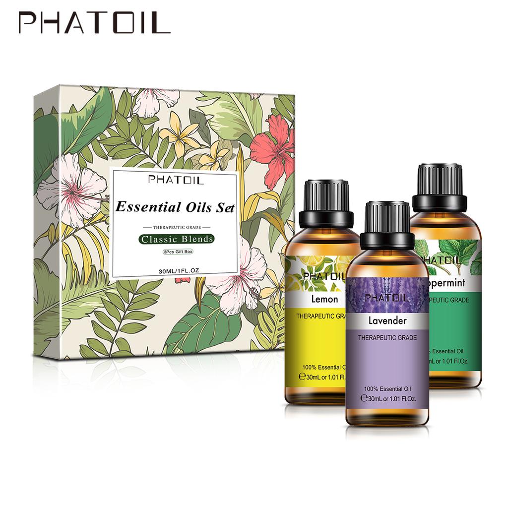 PHATOIL 6 шт., набор чистых эфирных масел, подарочная коробка, лаванда, лемонграсс, мята, натуральная растительная терапия, ароматерапевтический диффузор, увлажнитель, массаж