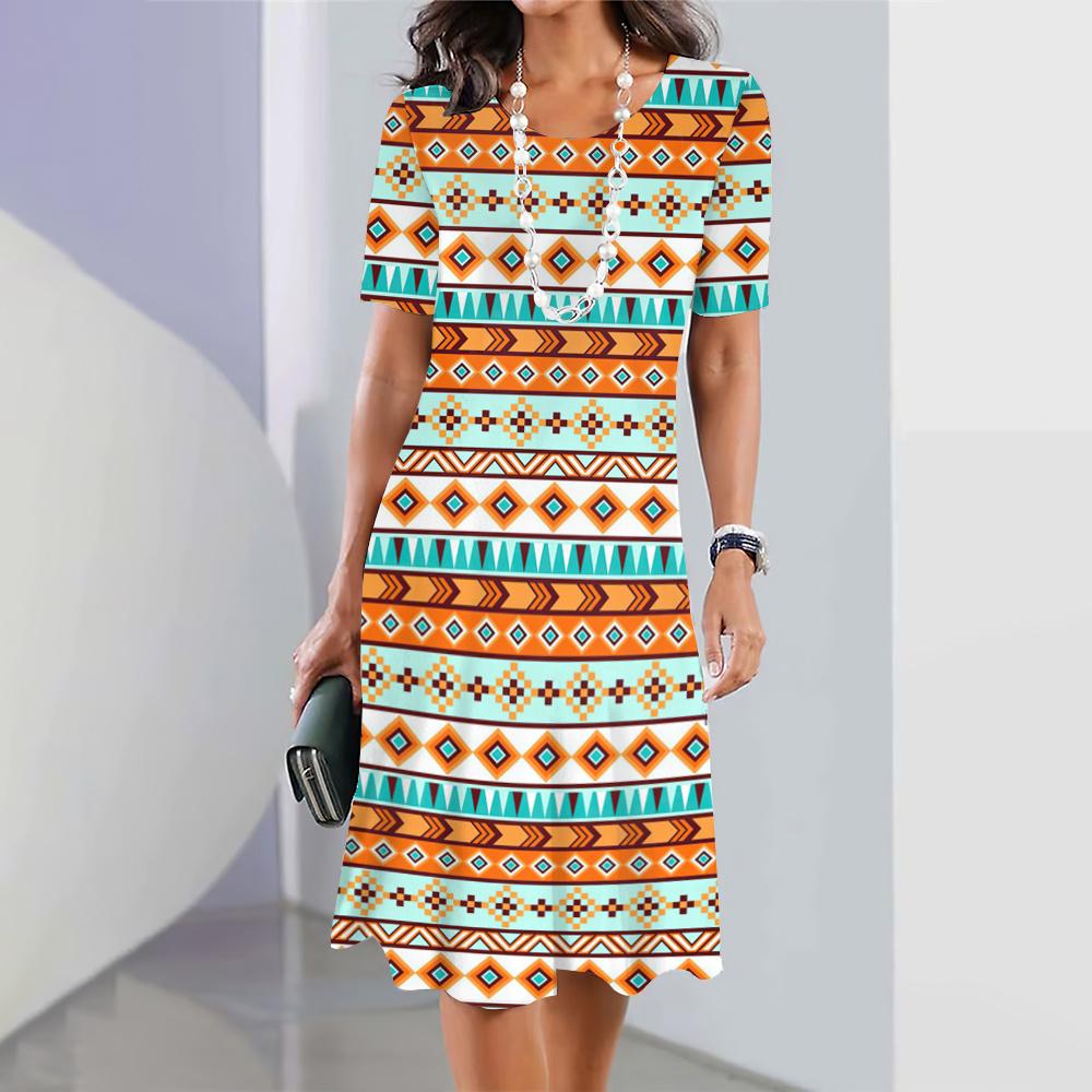 2025 New Women's Dresses Printed Summer Vacation Elegant Dress Feamle Short Sleeve Dresses Fashion Oversized Clothes