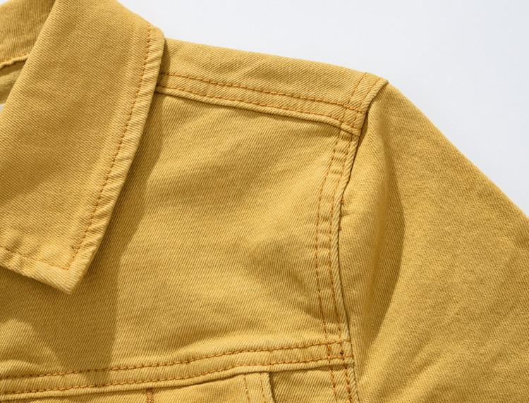 Autumn Korean Style Men's Slim Fit Yellow Denim Jacket - Stretch, Trendy Long Sleeve