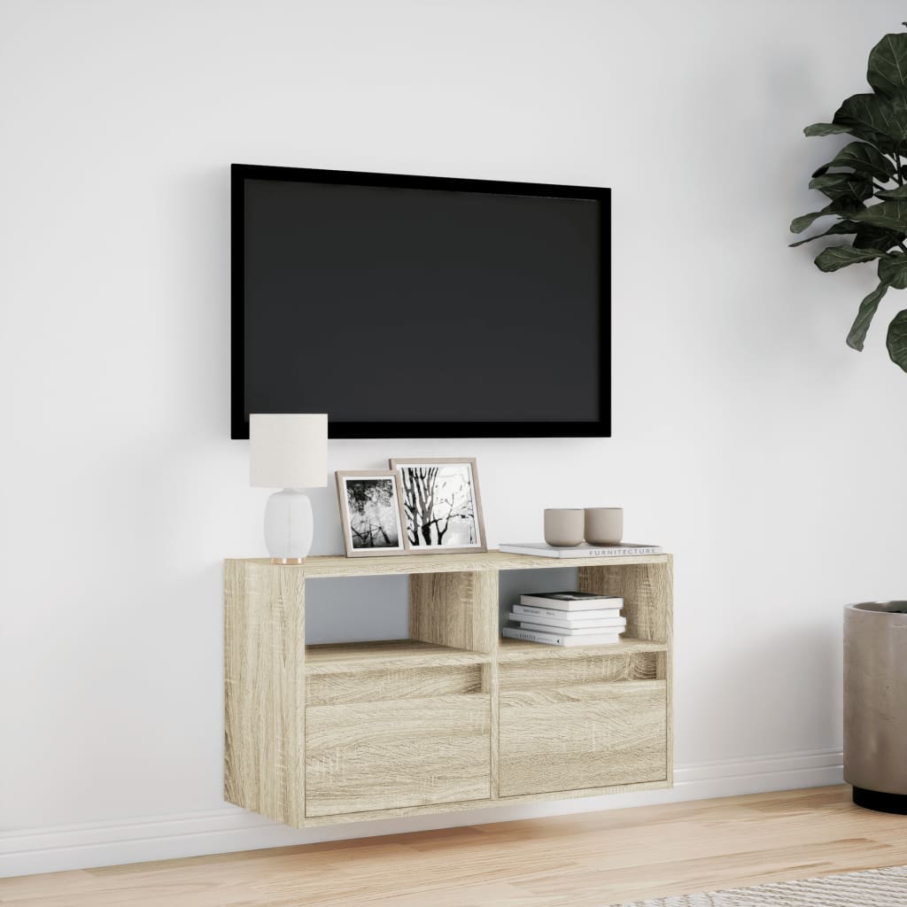 TV Wall Cabinet with LED Lighting Sonoma Oak 80 x 31 x 45 cm