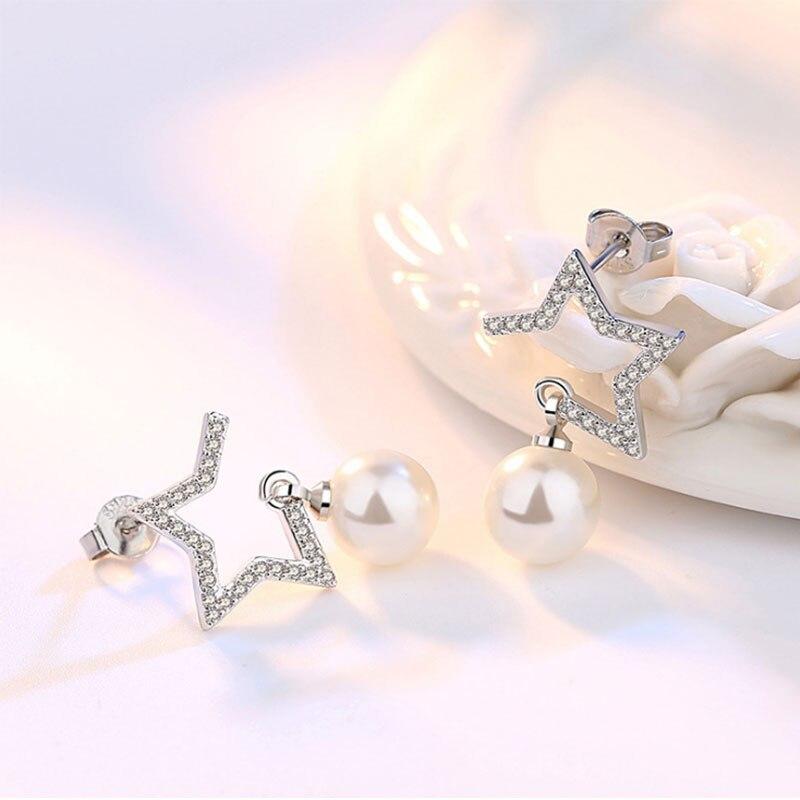 Серьги-подвески из стерлингового серебра 925 пробы с блестками и цирконием в форме звезды, серьги с жемчугом для женщин, ювелирные изделия S-E225
